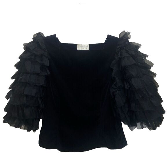 NWT Doen Heirloom Clarette Velvet Ruffle Top in Black Size XS - Picture 6 of 11